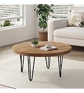 Amazon.com: FLYJOE Rustic Wood Round Coffee Table with Metal